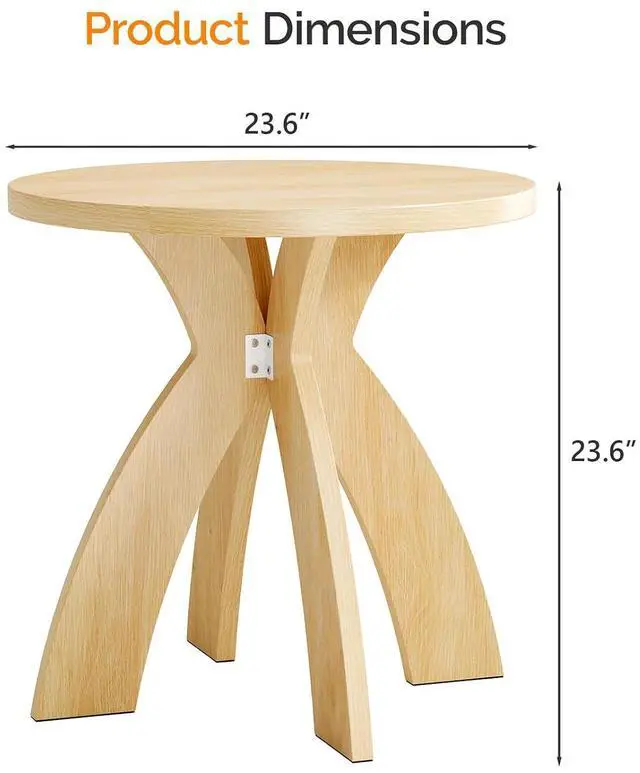 Alt view image 2 of 7 - VINGLI 24" Round Side Table with Cross Legs, Wood Side Table, Natural Oak | Mid Century Modern Side Table, Wooden Side Table X-legs for Living Room, Small space, Office