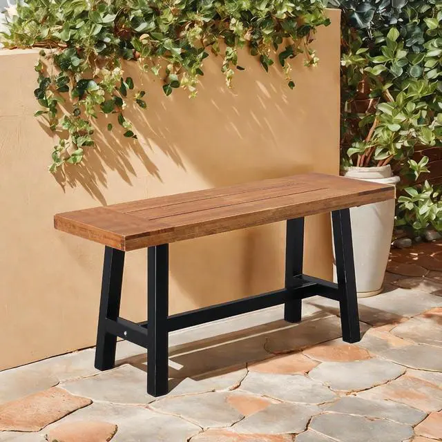 Alt view image 2 of 7 - VINGLI Outdoor Bench with Metal Legs Rustic, Wood Dining Bench Indoor Outdoor Porch Benches for Yard Garden Dining (40in)