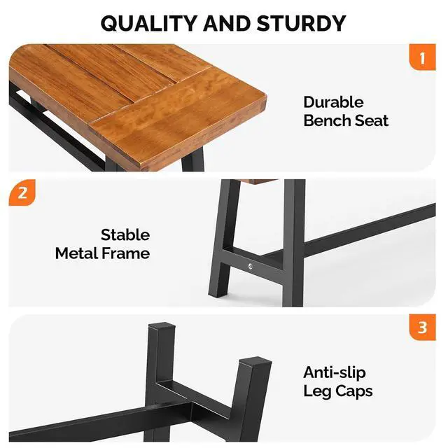 Alt view image 5 of 7 - VINGLI Outdoor Bench with Metal Legs Rustic, Wood Dining Bench Indoor Outdoor Porch Benches for Yard Garden Dining (40in)
