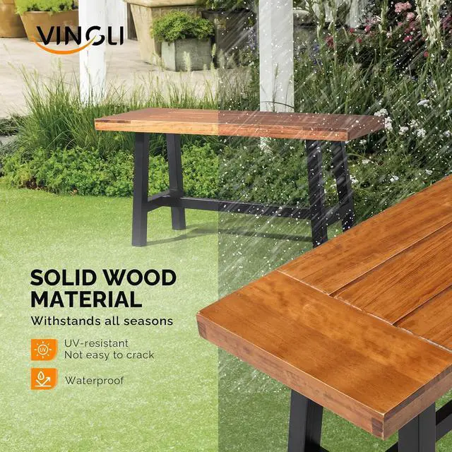Alt view image 4 of 7 - VINGLI Outdoor Bench with Metal Legs Rustic, Wood Dining Bench Indoor Outdoor Porch Benches for Yard Garden Dining (40in)