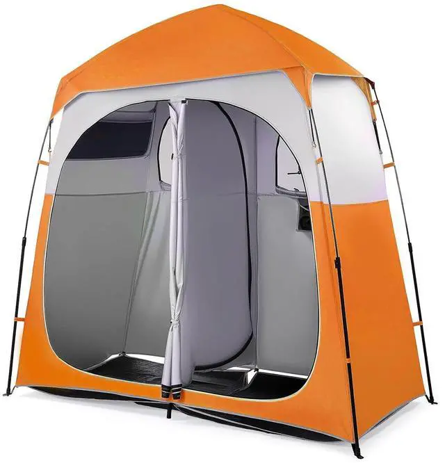 Main image of VINGLI 2 Room Shower Tent, 7.5 FT Instant Pop Up Shelter with Carrying Bag, Privacy Changing Room Tent,Perfect for Portable Toilet, Camping, Dressing, Outdoor Indoor, Easy Set Up (Orange White)