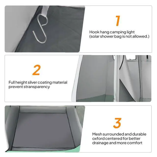 Alt view image 2 of 7 - VINGLI 2 Room Shower Tent, 7.5 FT Instant Pop Up Shelter with Carrying Bag, Privacy Changing Room Tent,Perfect for Portable Toilet, Camping, Dressing, Outdoor Indoor, Easy Set Up (Orange White)