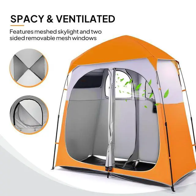 Alt view image 4 of 7 - VINGLI 2 Room Shower Tent, 7.5 FT Instant Pop Up Shelter with Carrying Bag, Privacy Changing Room Tent,Perfect for Portable Toilet, Camping, Dressing, Outdoor Indoor, Easy Set Up (Orange White)