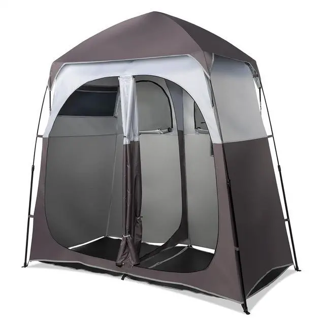 Main image of VINGLI 2 Room Shower Tent, 7.5 FT Instant Pop Up Shelter with Carrying Bag, Privacy Changing Room Tent, Perfect for Portable Toilet, Camping, Dressing, Outdoor Indoor, Easy Setup(Brown)