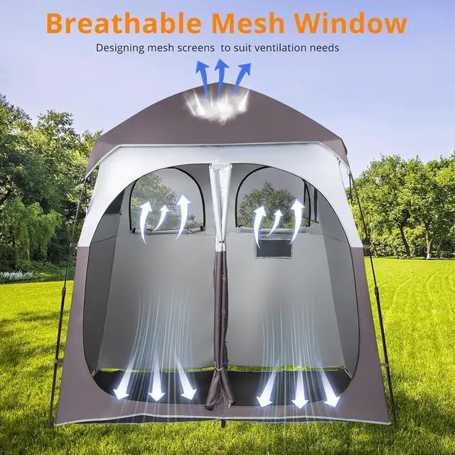 Alt view image 2 of 7 - VINGLI 2 Room Shower Tent, 7.5 FT Instant Pop Up Shelter with Carrying Bag, Privacy Changing Room Tent, Perfect for Portable Toilet, Camping, Dressing, Outdoor Indoor, Easy Setup(Brown)
