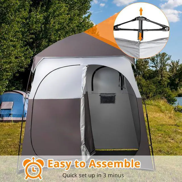 Alt view image 3 of 7 - VINGLI 2 Room Shower Tent, 7.5 FT Instant Pop Up Shelter with Carrying Bag, Privacy Changing Room Tent, Perfect for Portable Toilet, Camping, Dressing, Outdoor Indoor, Easy Setup(Brown)