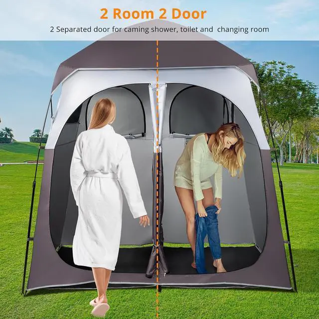Alt view image 4 of 7 - VINGLI 2 Room Shower Tent, 7.5 FT Instant Pop Up Shelter with Carrying Bag, Privacy Changing Room Tent, Perfect for Portable Toilet, Camping, Dressing, Outdoor Indoor, Easy Setup(Brown)