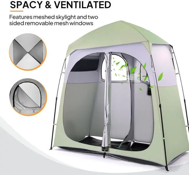 Alt view image 3 of 7 - VINGLI 2 Room Shower Tent, 7.5 FT Instant Pop Up Shelter with Carrying Bag, Privacy Changing Room Tent,Perfect for Portable Toilet, Camping, Dressing, Outdoor Indoor, Easy Set Up (Green White)