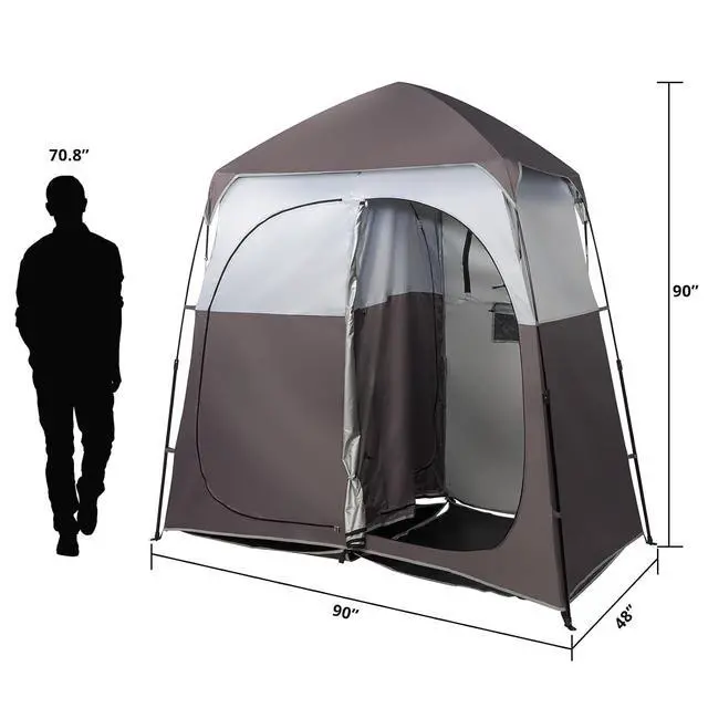 Alt view image 7 of 7 - VINGLI 2 Room Shower Tent, 7.5 FT Instant Pop Up Shelter with Carrying Bag, Privacy Changing Room Tent, Perfect for Portable Toilet, Camping, Dressing, Outdoor Indoor, Easy Setup(Brown)