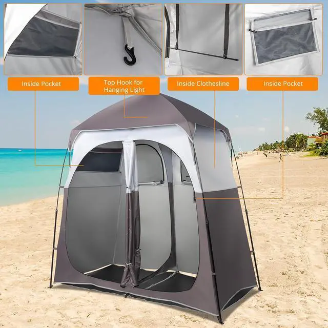 Alt view image 5 of 7 - VINGLI 2 Room Shower Tent, 7.5 FT Instant Pop Up Shelter with Carrying Bag, Privacy Changing Room Tent, Perfect for Portable Toilet, Camping, Dressing, Outdoor Indoor, Easy Setup(Brown)
