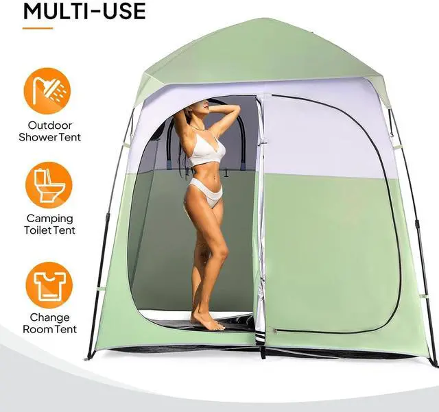 Alt view image 4 of 7 - VINGLI 2 Room Shower Tent, 7.5 FT Instant Pop Up Shelter with Carrying Bag, Privacy Changing Room Tent,Perfect for Portable Toilet, Camping, Dressing, Outdoor Indoor, Easy Set Up (Green White)