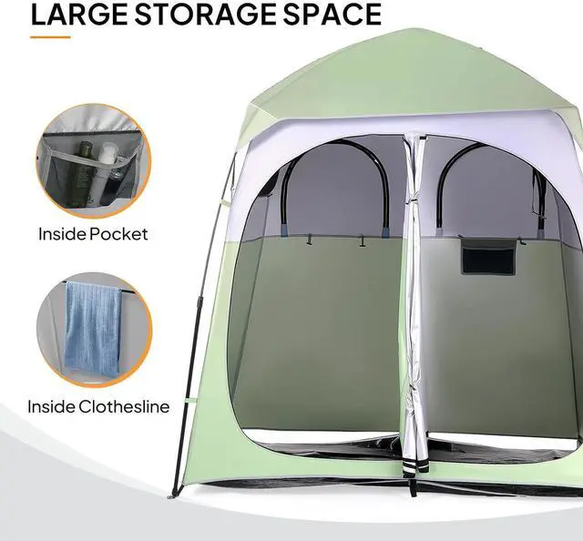 Alt view image 5 of 7 - VINGLI 2 Room Shower Tent, 7.5 FT Instant Pop Up Shelter with Carrying Bag, Privacy Changing Room Tent,Perfect for Portable Toilet, Camping, Dressing, Outdoor Indoor, Easy Set Up (Green White)
