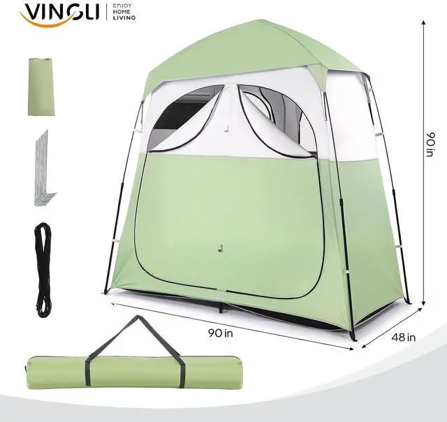 Alt view image 6 of 7 - VINGLI 2 Room Shower Tent, 7.5 FT Instant Pop Up Shelter with Carrying Bag, Privacy Changing Room Tent,Perfect for Portable Toilet, Camping, Dressing, Outdoor Indoor, Easy Set Up (Green White)