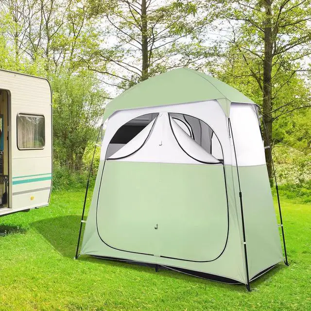 Alt view image 7 of 7 - VINGLI 2 Room Shower Tent, 7.5 FT Instant Pop Up Shelter with Carrying Bag, Privacy Changing Room Tent,Perfect for Portable Toilet, Camping, Dressing, Outdoor Indoor, Easy Set Up (Green White)