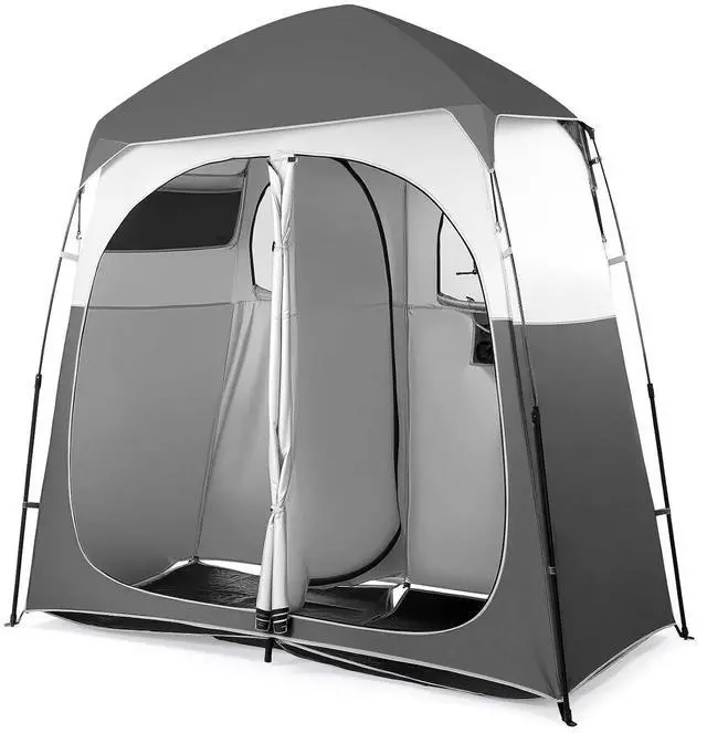 Main image of VINGLI 2 Room Shower Tent, 7.5 FT Instant Pop Up Shelter with Carrying Bag, Privacy Changing Room Tent,Perfect for Portable Toilet, Camping, Dressing, Outdoor Indoor, Easy Set Up (Grey White)