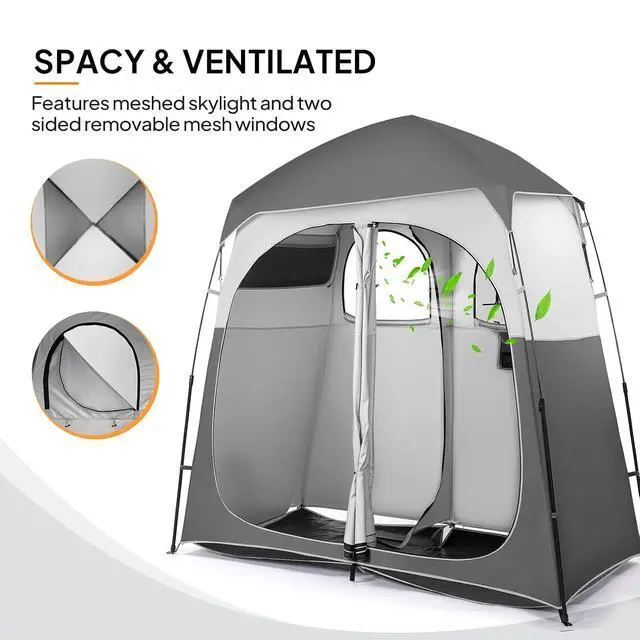 Alt view image 3 of 7 - VINGLI 2 Room Shower Tent, 7.5 FT Instant Pop Up Shelter with Carrying Bag, Privacy Changing Room Tent,Perfect for Portable Toilet, Camping, Dressing, Outdoor Indoor, Easy Set Up (Grey White)