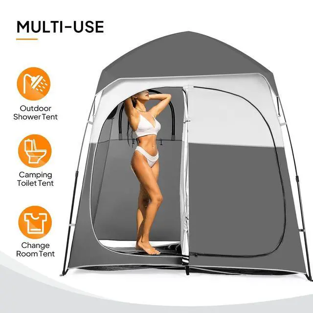 Alt view image 4 of 7 - VINGLI 2 Room Shower Tent, 7.5 FT Instant Pop Up Shelter with Carrying Bag, Privacy Changing Room Tent,Perfect for Portable Toilet, Camping, Dressing, Outdoor Indoor, Easy Set Up (Grey White)