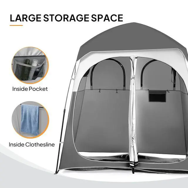 Alt view image 5 of 7 - VINGLI 2 Room Shower Tent, 7.5 FT Instant Pop Up Shelter with Carrying Bag, Privacy Changing Room Tent,Perfect for Portable Toilet, Camping, Dressing, Outdoor Indoor, Easy Set Up (Grey White)
