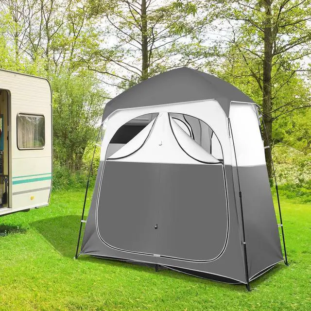 Alt view image 7 of 7 - VINGLI 2 Room Shower Tent, 7.5 FT Instant Pop Up Shelter with Carrying Bag, Privacy Changing Room Tent,Perfect for Portable Toilet, Camping, Dressing, Outdoor Indoor, Easy Set Up (Grey White)