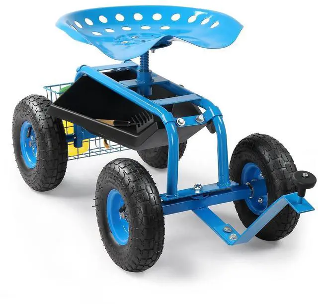 Main image of VINGLI Garden Cart with Rolling Seat, Wheels, Steering Handle & Utility Tool Tray, Planting Wagon Scooter, Gardening Tool for Senior, for Patio, Backyard, Lawn & Outdoor (Blue)