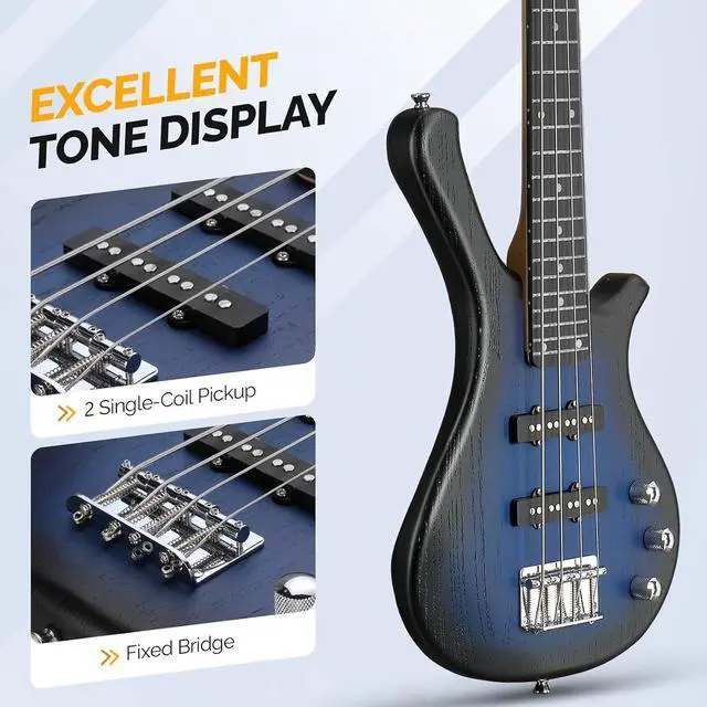 Alt view image 3 of 7 - GLARRY 4 String Electric Bass Guitar, 36-inch Bass Guitar Beginner Kit with Cable, Strap and Bag for Kids, Boy and Girl (Dark Blue)