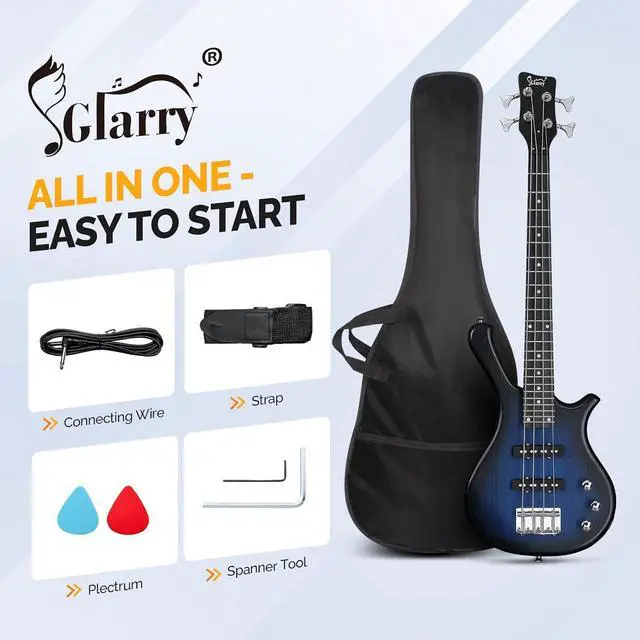 Alt view image 4 of 7 - GLARRY 4 String Electric Bass Guitar, 36-inch Bass Guitar Beginner Kit with Cable, Strap and Bag for Kids, Boy and Girl (Dark Blue)