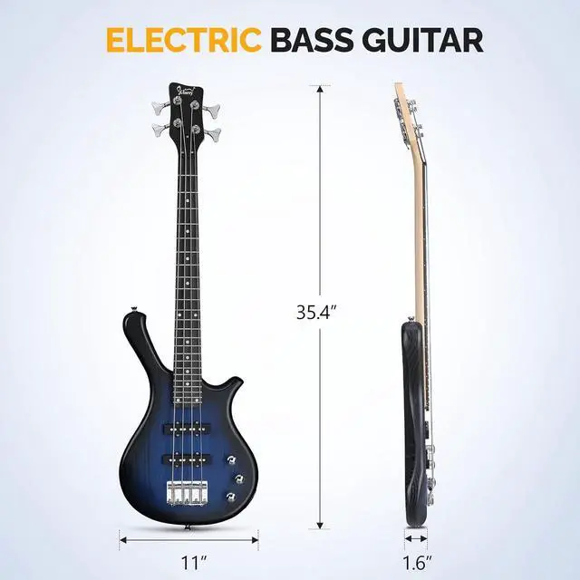 Alt view image 7 of 7 - GLARRY 4 String Electric Bass Guitar, 36-inch Bass Guitar Beginner Kit with Cable, Strap and Bag for Kids, Boy and Girl (Dark Blue)