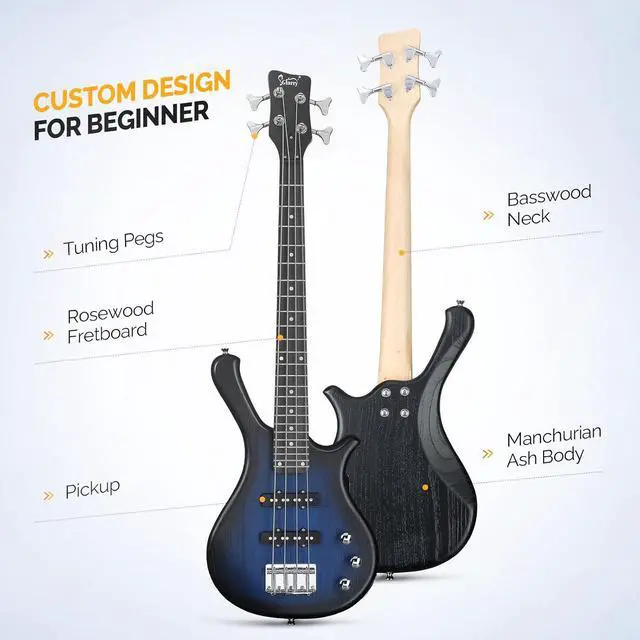 Alt view image 5 of 7 - GLARRY 4 String Electric Bass Guitar, 36-inch Bass Guitar Beginner Kit with Cable, Strap and Bag for Kids, Boy and Girl (Dark Blue)