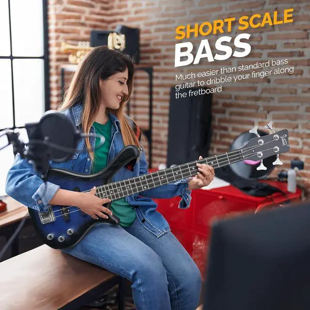 Alt view image 6 of 7 - GLARRY 4 String Electric Bass Guitar, 36-inch Bass Guitar Beginner Kit with Cable, Strap and Bag for Kids, Boy and Girl (Dark Blue)