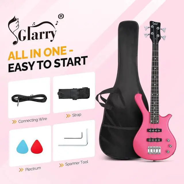 Alt view image 4 of 7 - GLARRY 4 String Electric Bass Guitar, 36-inch Bass Guitar Beginner Kit with Cable, Strap and Bag for All Skill Level, Adults,Travel (Pink)
