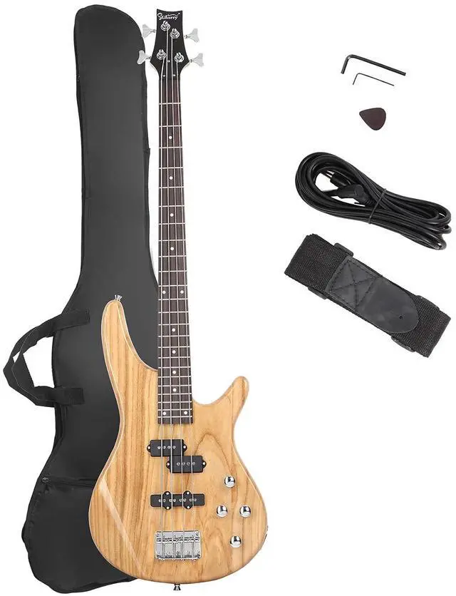 Main image of GLARRY Electric Bass Guitar Full Size 4 String Exquisite Stylish Bass with Power Line, Bag and Wrench Tool (Natural Wood)