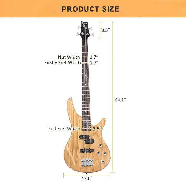 Alt view image 3 of 7 - GLARRY Electric Bass Guitar Full Size 4 String Exquisite Stylish Bass with Power Line, Bag and Wrench Tool (Natural Wood)