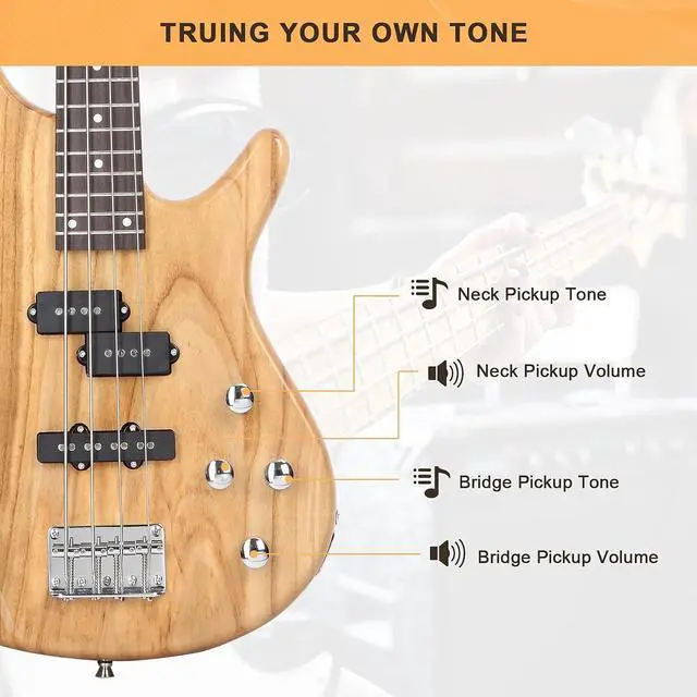 Alt view image 5 of 7 - GLARRY Electric Bass Guitar Full Size 4 String Exquisite Stylish Bass with Power Line, Bag and Wrench Tool (Natural Wood)