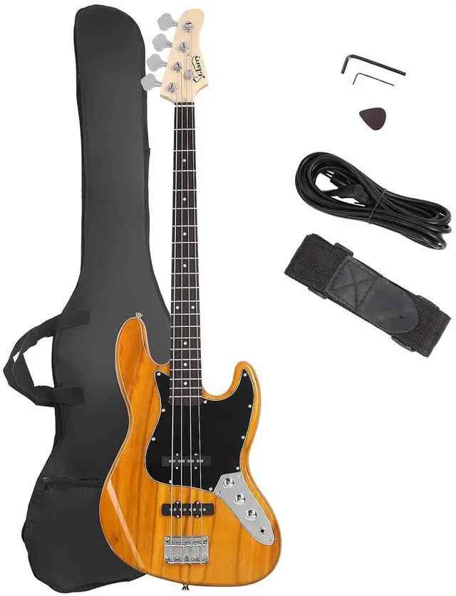 Main image of GLARRY 4 String GJazz Electric Bass Guitar Full Size Right Handed with Guitar Bag, Amp Cord and Beginner Kits (Transparent Yellow)