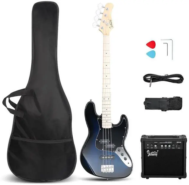 Main image of GLARRY Bass Guitar Full Size 4 String Exquisite Stylish Bass with Guitar Bag Power Line and Wrench Tool (Dark Blue, With AMP)