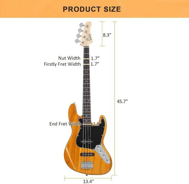 Alt view image 3 of 7 - GLARRY 4 String GJazz Electric Bass Guitar Full Size Right Handed with Guitar Bag, Amp Cord and Beginner Kits (Transparent Yellow)