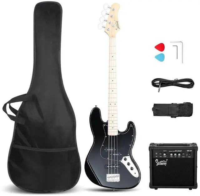 Main image of GLARRY Bass Guitar Full Size 4 String Exquisite Stylish Bass with Guitar Bag Power Line and Wrench Tool (Blue, With AMP)
