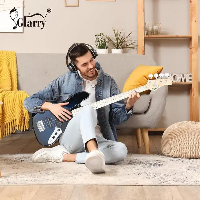 Alt view image 6 of 6 - GLARRY Bass Guitar Full Size 4 String Exquisite Stylish Bass with Guitar Bag Power Line and Wrench Tool (Dark Blue, With AMP)