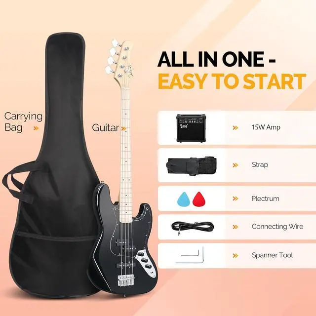Alt view image 4 of 6 - GLARRY Bass Guitar Full Size 4 String Exquisite Stylish Bass with Guitar Bag Power Line and Wrench Tool (Blue, With AMP)