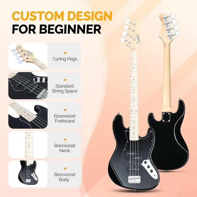 Alt view image 3 of 6 - GLARRY Bass Guitar Full Size 4 String Exquisite Stylish Bass with Guitar Bag Power Line and Wrench Tool (Blue, With AMP)