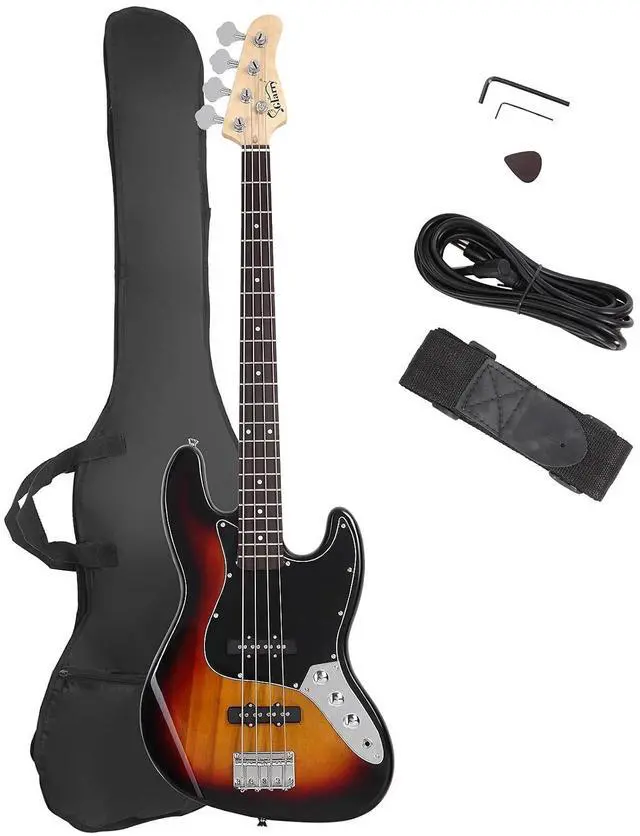 Main image of GLARRY 4 String GJazz Electric Bass Guitar Full Size Right Handed with Guitar Bag, Amp Cord and Beginner Kits (Sunset)