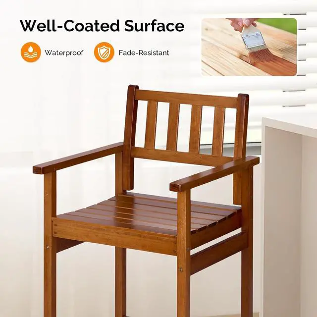 Alt view image 6 of 7 - VINGLI Outdoor Bar Stools, Solid Wood Bar Stools Set of 2 Counter Height Bar Chairs for Outdoor Patio Garden Lawn