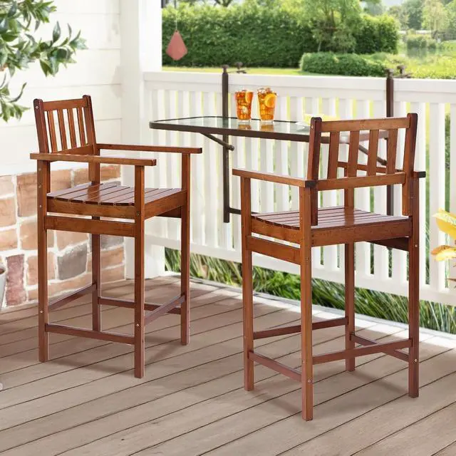 Alt view image 7 of 7 - VINGLI Outdoor Bar Stools, Solid Wood Bar Stools Set of 2 Counter Height Bar Chairs for Outdoor Patio Garden Lawn