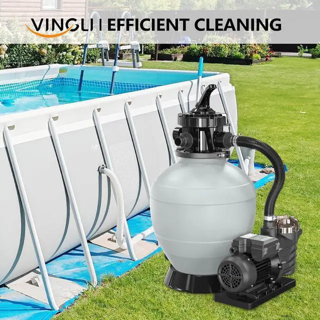Alt view image 6 of 7 - VINGLI 14 in Sand Filter Pump with Filter Balls and 24H Timer, 2087 GPH 3/4 HP Powerful Pool Filter Pump with 7-Way Valve for Above Ground Swimming Pools Up to 10500 Gallons
