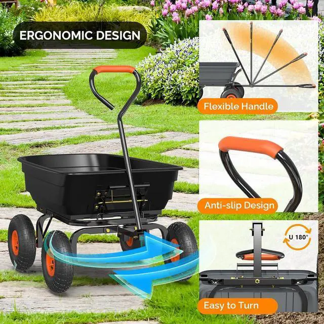 Alt view image 5 of 7 - VINGLI Dump Cart Wagon, 440LBS Quick-Release Dump Wheelbarrow, All-Terrain 10" Tires Garden Wagon for Yard, Lawn and Outdoor Use (Black)