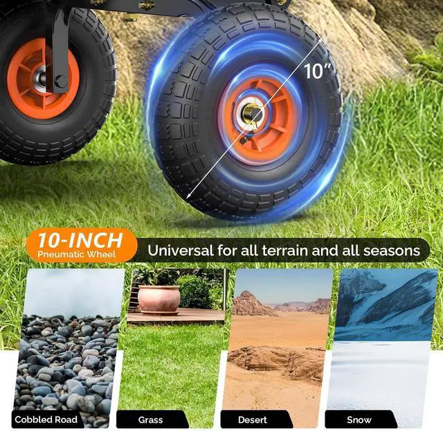 Alt view image 6 of 7 - VINGLI Dump Cart Wagon, 440LBS Quick-Release Dump Wheelbarrow, All-Terrain 10" Tires Garden Wagon for Yard, Lawn and Outdoor Use (Black)