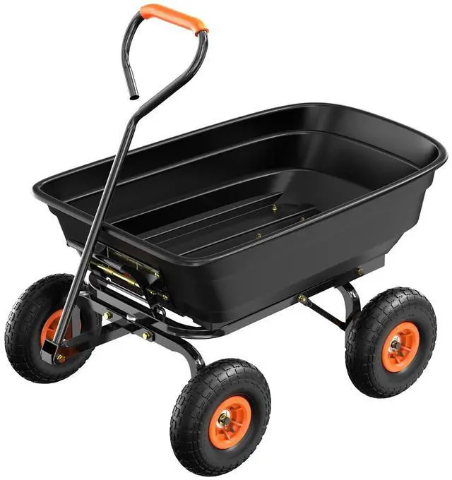 Main image of VINGLI Dump Cart Wagon, 440LBS Quick-Release Dump Wheelbarrow, All-Terrain 10" Tires Garden Wagon for Yard, Lawn and Outdoor Use (Black)
