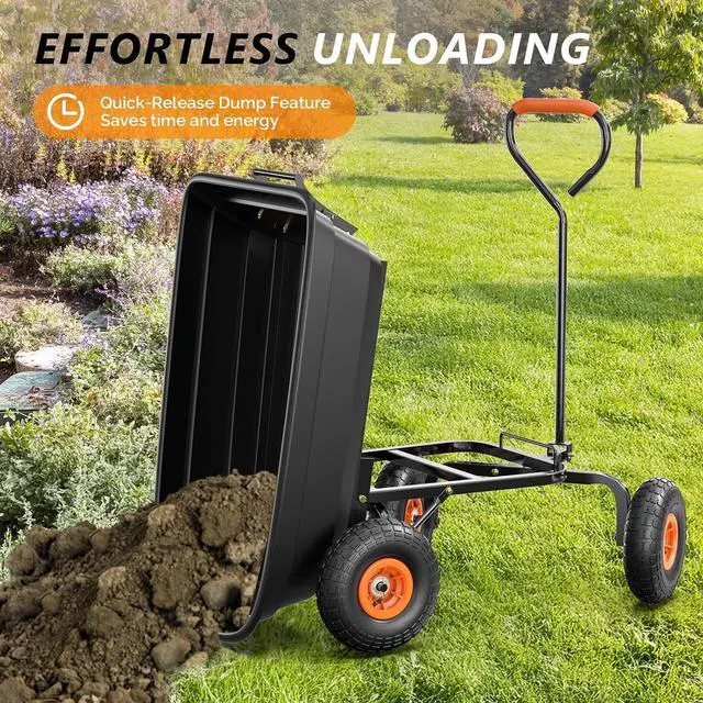 Alt view image 7 of 7 - VINGLI Dump Cart Wagon, 440LBS Quick-Release Dump Wheelbarrow, All-Terrain 10" Tires Garden Wagon for Yard, Lawn and Outdoor Use (Black)