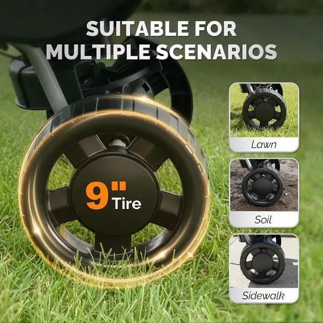 Alt view image 3 of 7 - VINGLI 70lbs Fertilizer Spreader with 15 Adjustable Drop Rate, Pre-Assembled Walk-Behind Seed Spreader, with 9" Tire for Multi-Terrain, Broadcast Spreader for Lawn Care & Seed Spreading
