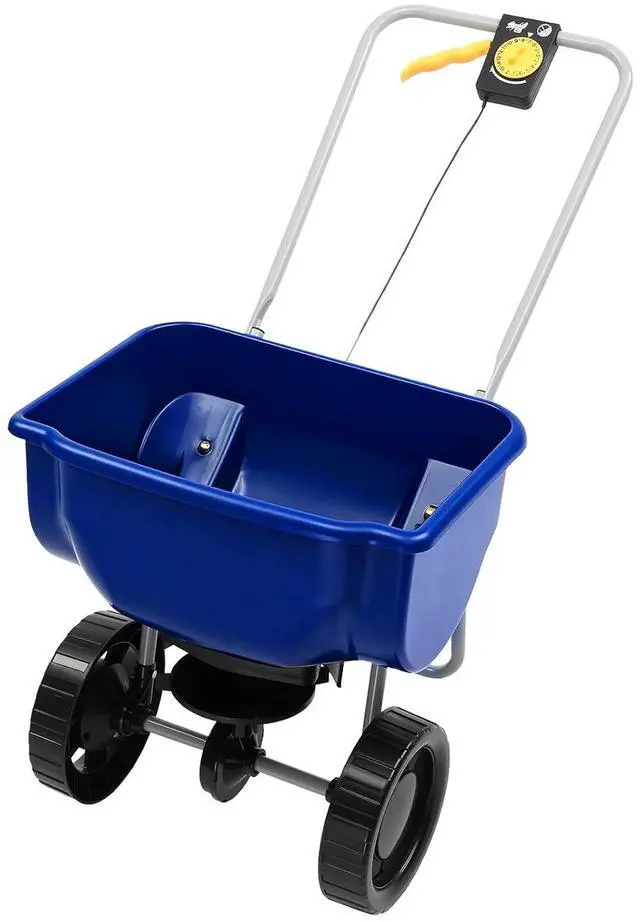 Main image of VINGLI 70lbs Fertilizer Spreader with 15 Adjustable Drop Rate, Pre-Assembled Walk-Behind Seed Spreader, with 9" Tire for Multi-Terrain, Broadcast Spreader for Lawn Care & Seed Spreading (Blue)